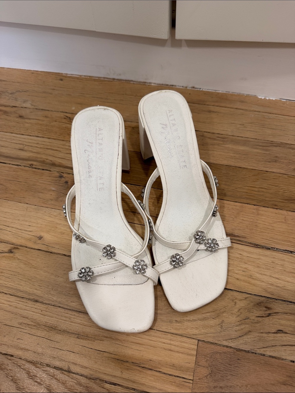 White Embellished Strappy Block Heel Sandals - Women
